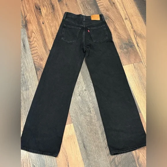LEVI’S RIBCAGE WIDE LEG WOMEN'S JEANS BLACK 24W GREAT CONDITION - Picture 4 of 16